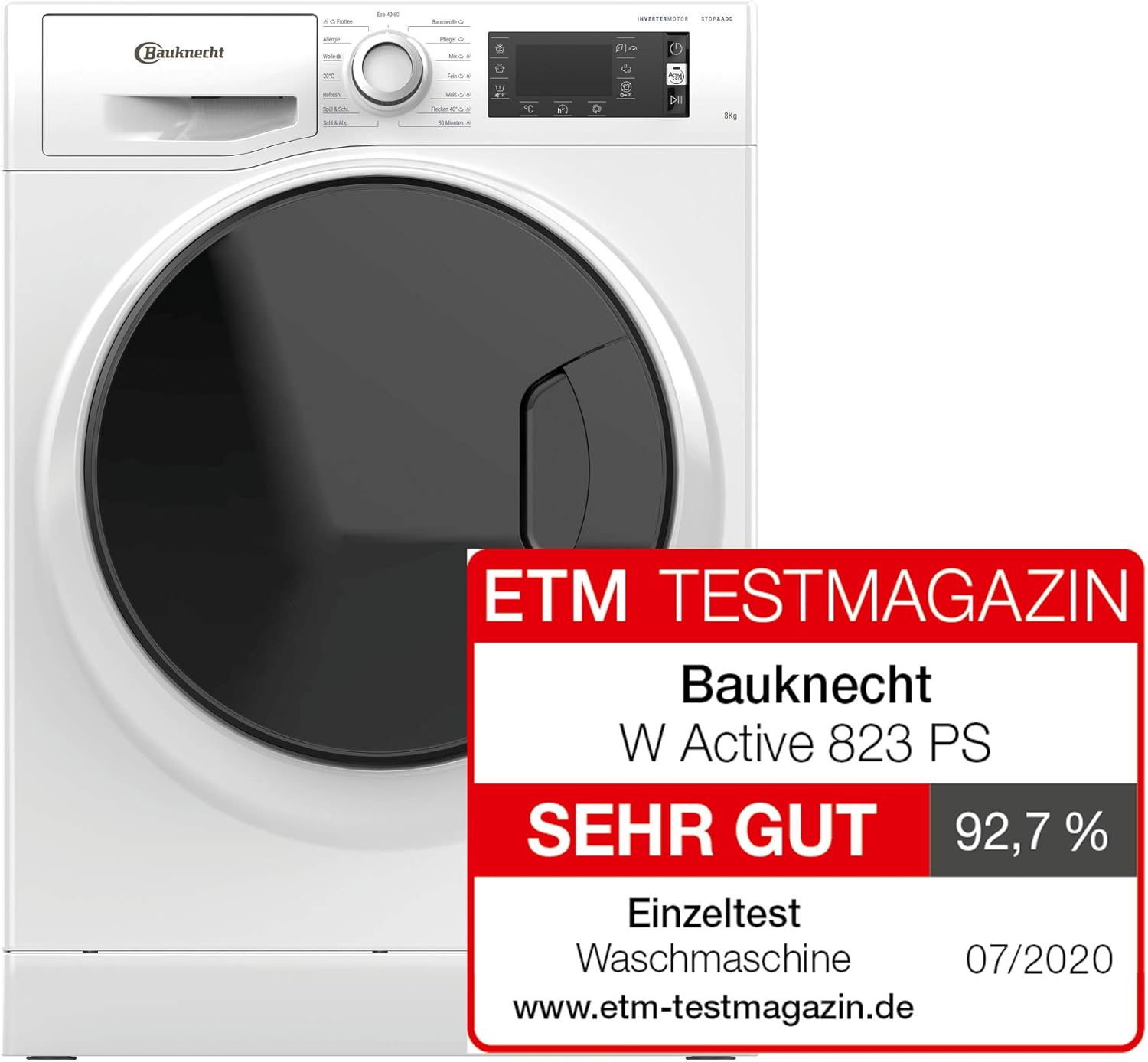 Bauknecht W Active 823 PS Waschmaschine Frontlader/ 8kg / Active Care Color+ / kraftvolle Fleckentfernung / Dampf Programme / Hygiene Option / Steam Refresh / ProSilent-Motor / Stop&Add, Weiß