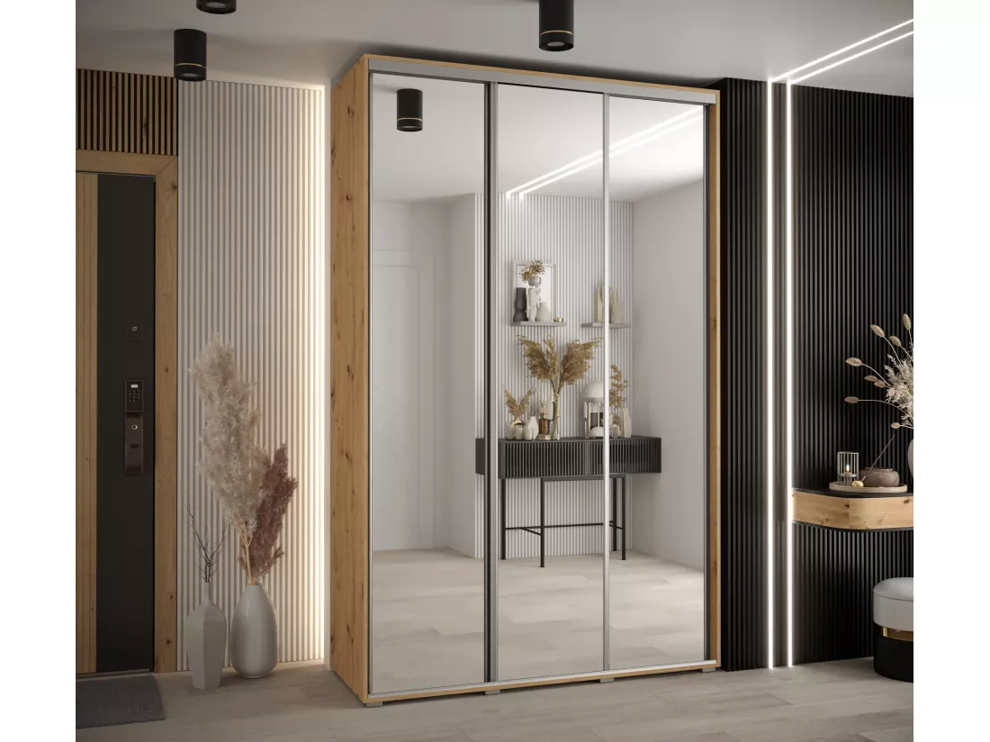 ARMOIRE DAVOS 2 À PORTES COULISSANTES 235,2/160/60 3 portes (Artisan/Artisan/Argent)