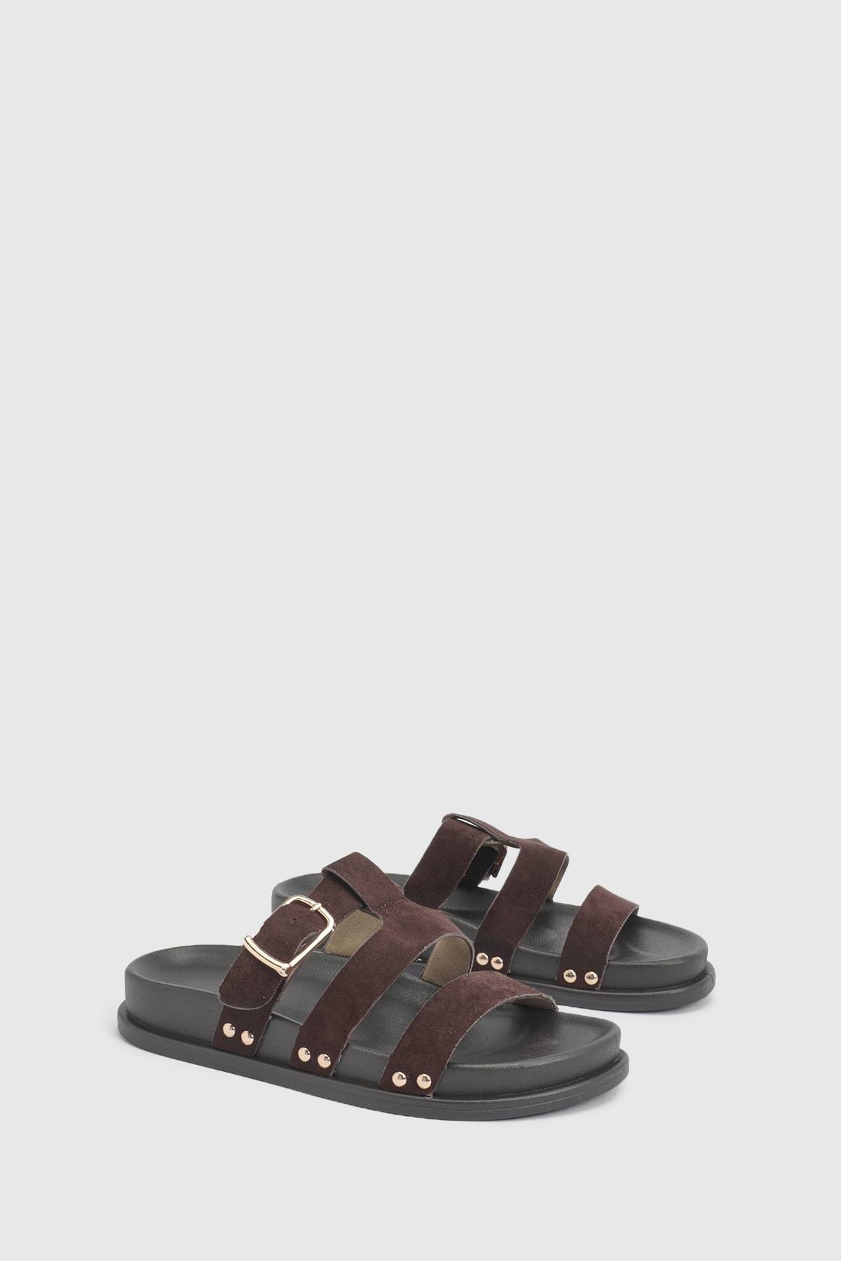boohoo Sandales À Double Bride En Synthétique Avec Découpes Et Semelle Anatomique