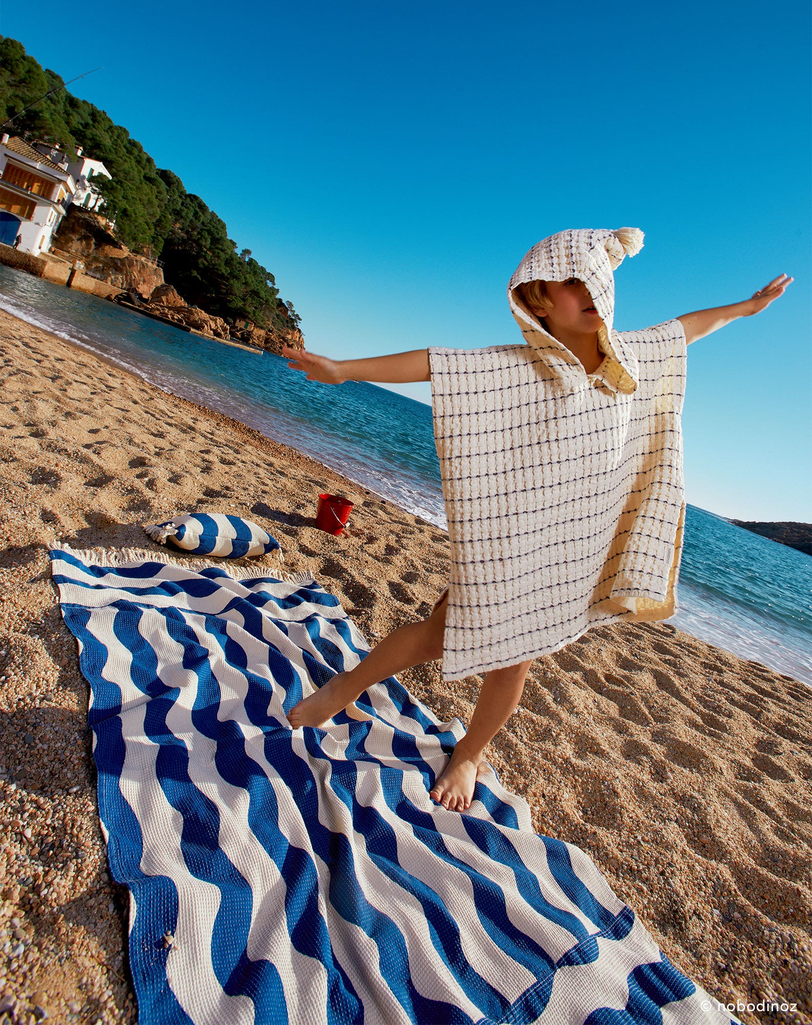 Poncho de plage 3-6y doublure en gaze de coton portofino | Noir