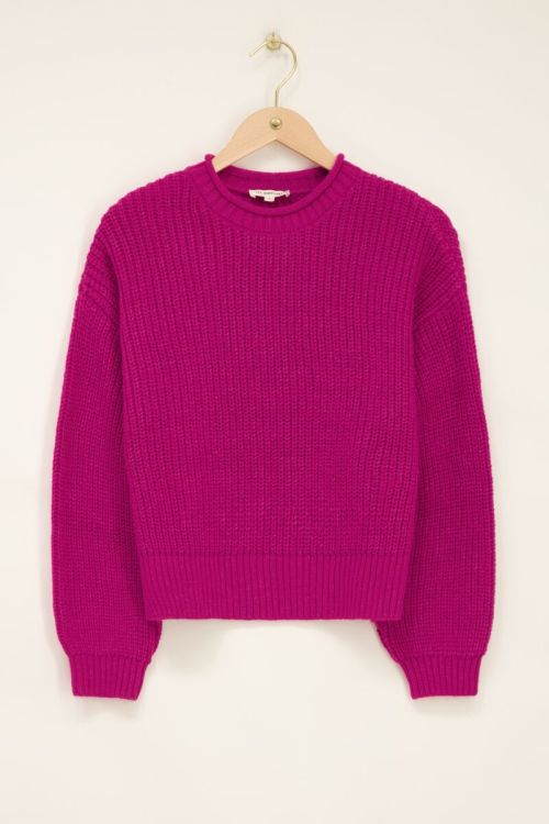 Paarse oversized trui met opstaande kraag