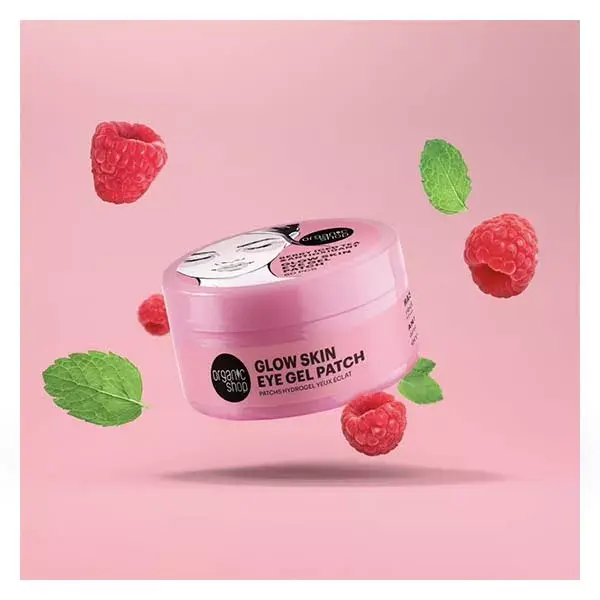 Organic Shop - Adesivos de Hidrogel para Olhos com Sabor de Chá Gelado de Framboesa e Antioxidantes - 60 unidades