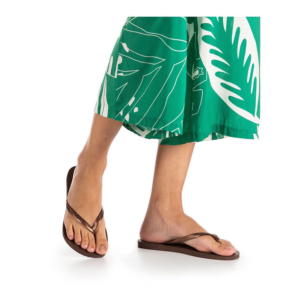 Havaianas SLIM - Tongs Femme dark brown/metal acoused