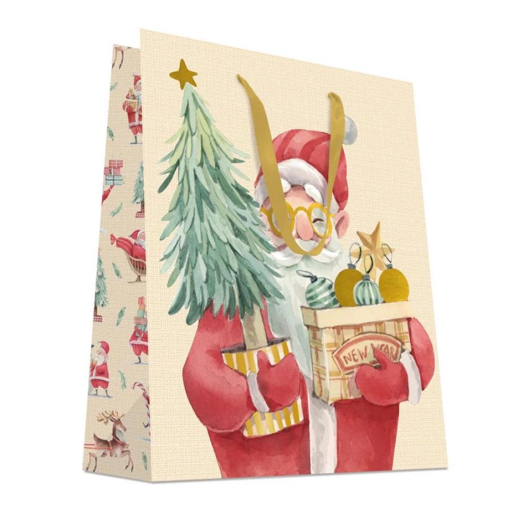 SAC CADEAU PERE NOEL DORE A CHAUD OR 26X32CM