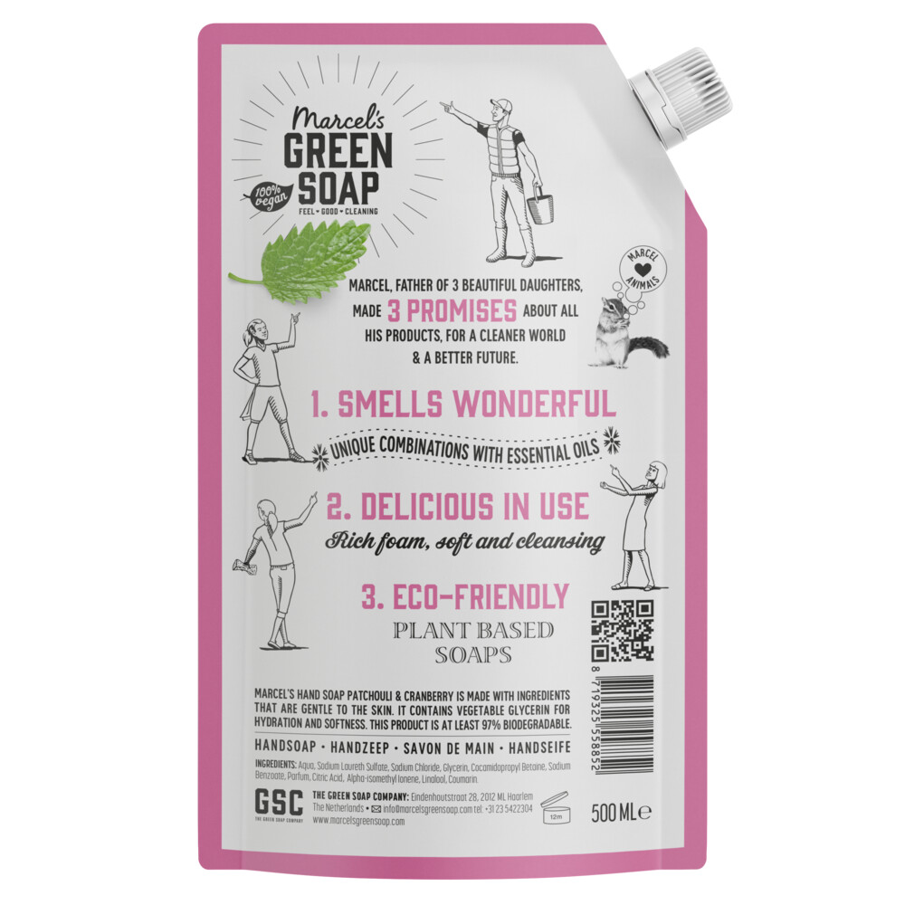 6x Marcel's Green Soap Handzeep Patchouli & Cranberry Navul Stazak500 ml