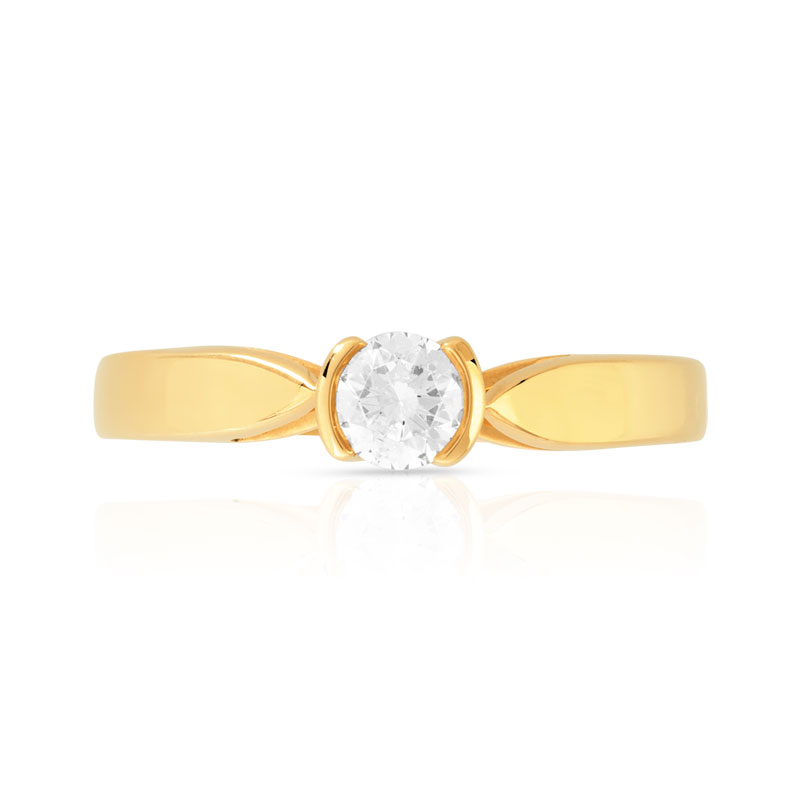 Bague solitaire or 750 jaune diamant 20/100e de carat