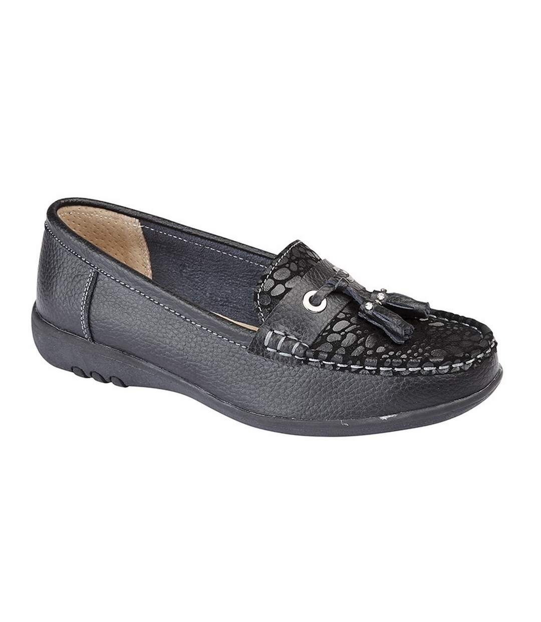 Boulevard - Mocassins imitation crocodile (pieds larges) - Femme (Noir) - UTDF1459