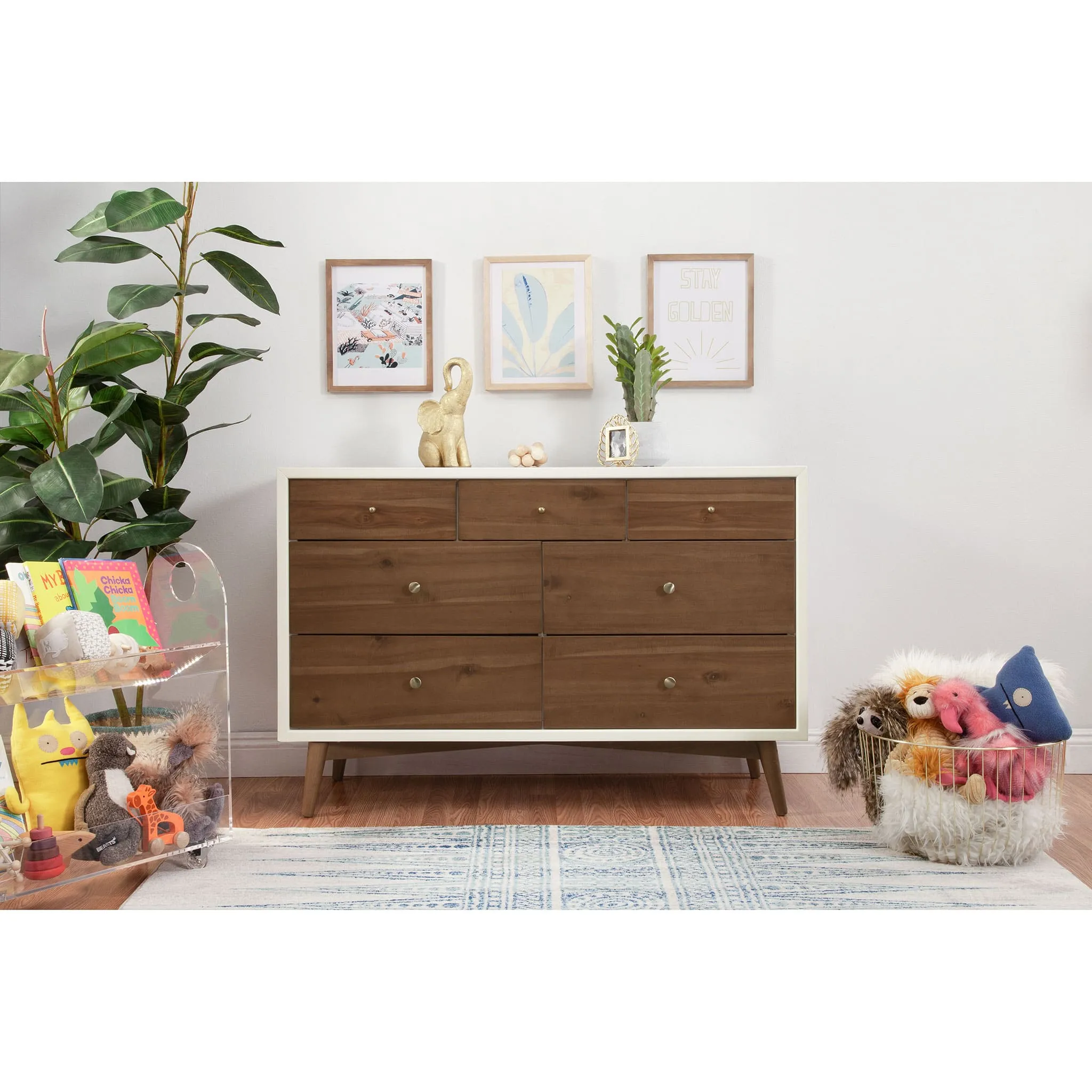 Babyletto Bureau 7 Tiroirs Palma - Blanc Chaud  Noyer