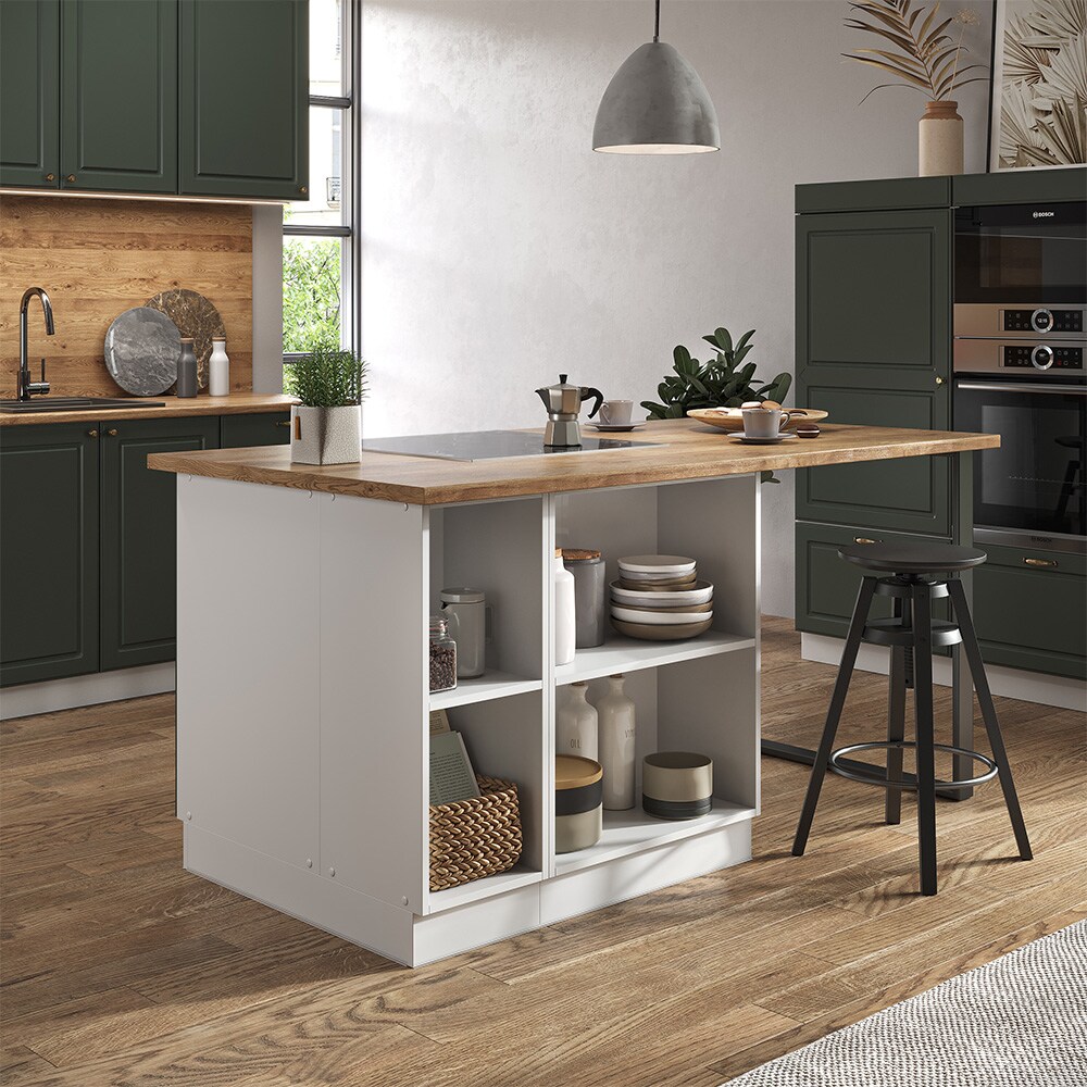 Vicco Kücheninsel Küchenblock Einbauküche Fame-Line Landhaus Weiß Grün 90 cm Gold Küchen Schränke Apothekerunterschrank Schubunterschrank Regalinselunterschrank Softclose-Scharnier Küchenmöbel