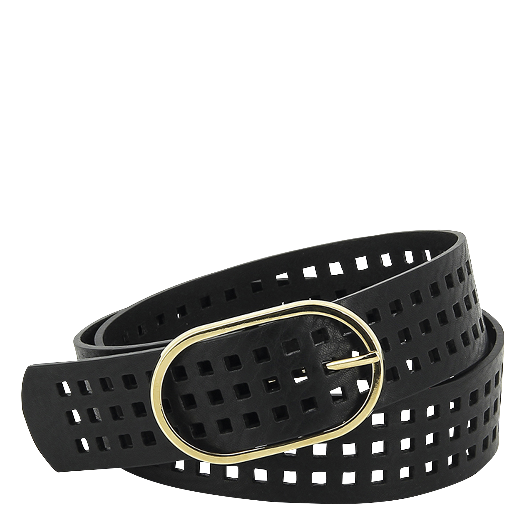 LA CRAN - Ceinture ajourée à boucle ovale en cuir lisse | Noir