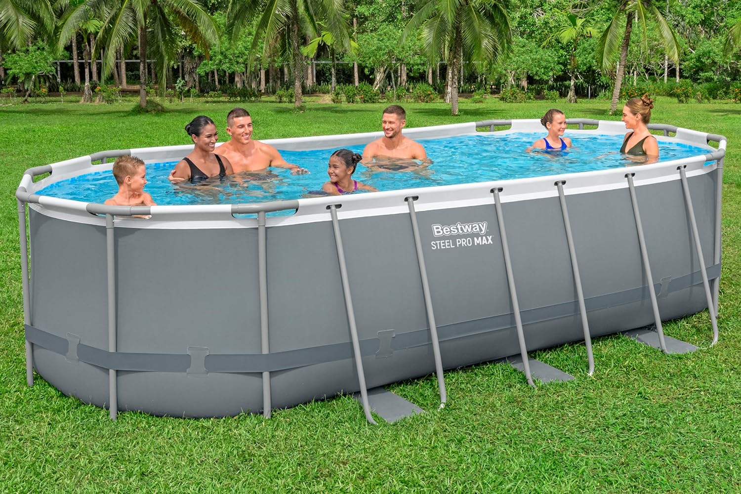 Bestway Steel Pro MAX Frame Pool Komplett-Set, 549 x 274 x 122 cm, 13.430 L, TriTech-Material, Filterpumpe, Sicherheitsleiter, Abdeckplane, Fliesenmosaik, einfacher Aufbau, langlebiger Stahlrahmen