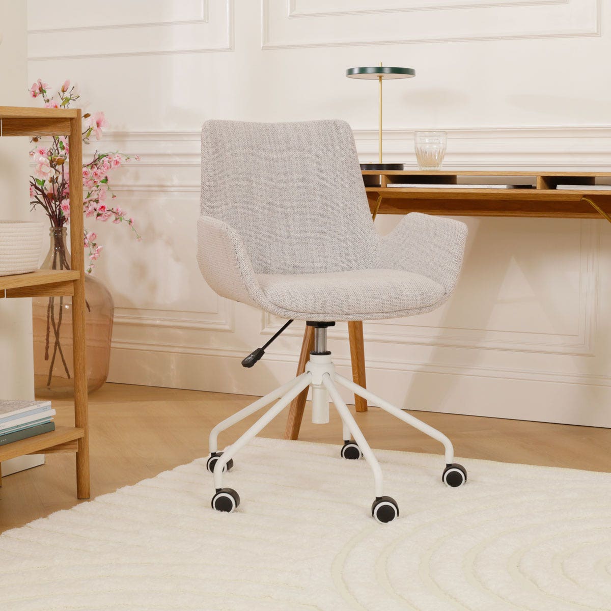 Nolon Nout-Eef Bureaustoel Beige GemÃªleerd - Armleuning - Wit