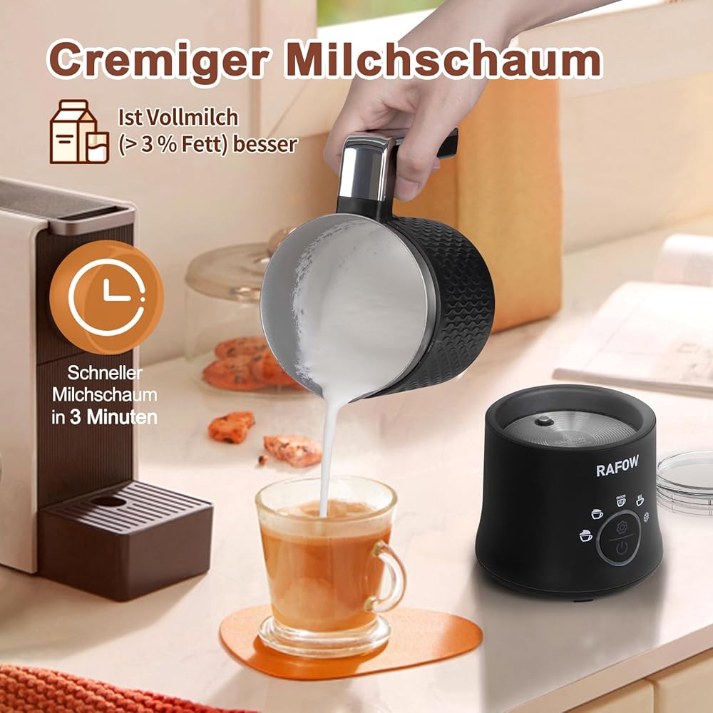 Mousseur à lait électrique 5 en 1 - Mousseur à lait automatique - 350 ml - Grande capacité - Passe au lave-vaisselle - Pour mousse de lait chaude et froide - Chocolat chaud - Latte Cappuccino - Noir : Cuisine et Maison