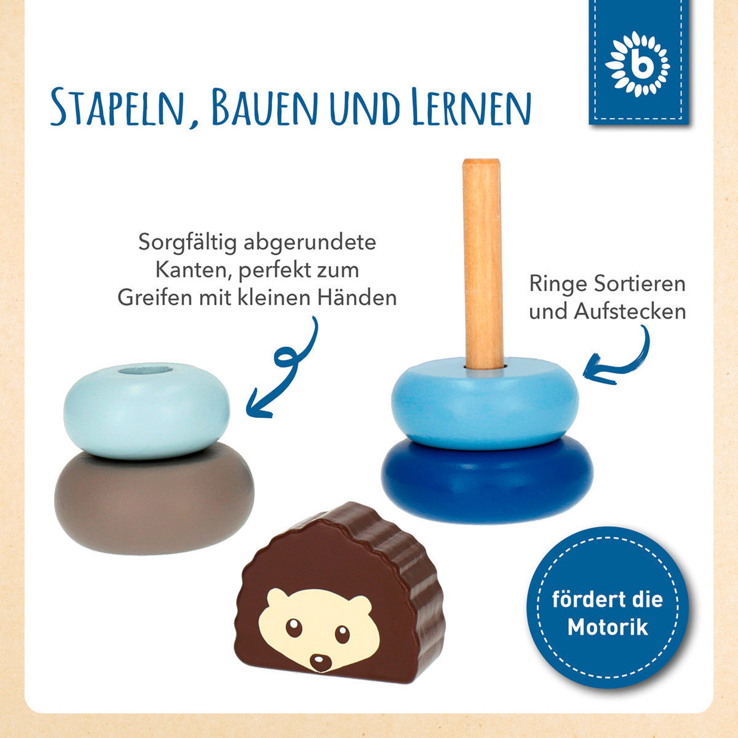 Bieco Stapelturm Holz Igel - ab 12 Monate Blau