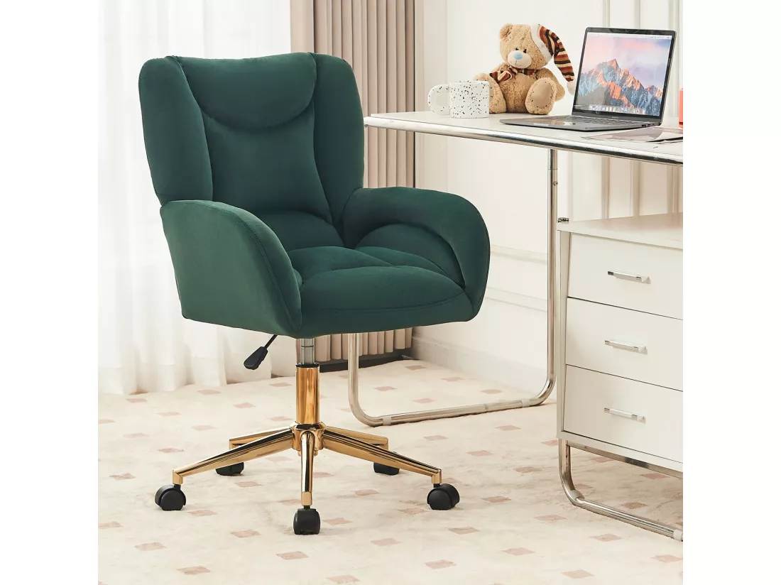 Chaise de bureau - Velours - Vert - Hauteur réglable - avec roulettes pivotantes et dossier ergonomique - 62x64x88/97cm
