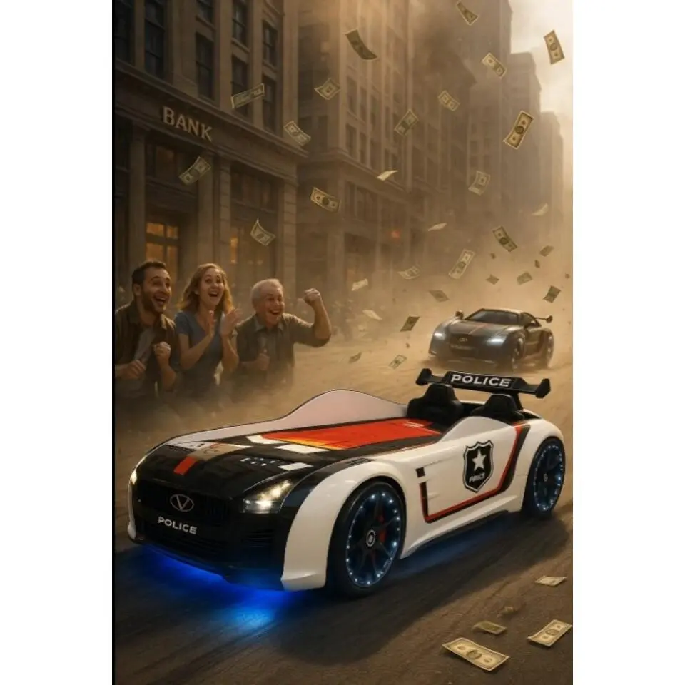 Autobed Roadster - Politie - met led en sound - 230x127x68 cm - Zwart