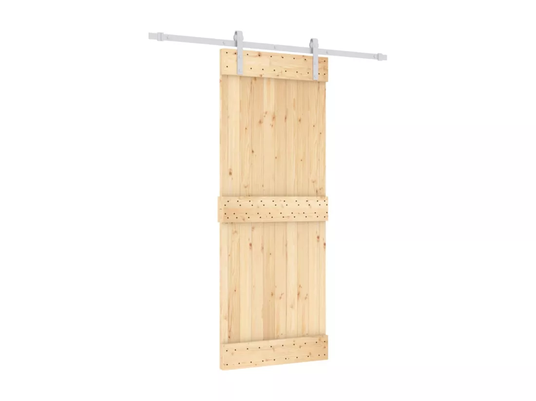 Porte coulissante et kit de quincaillerie 80x210 cm pin massif