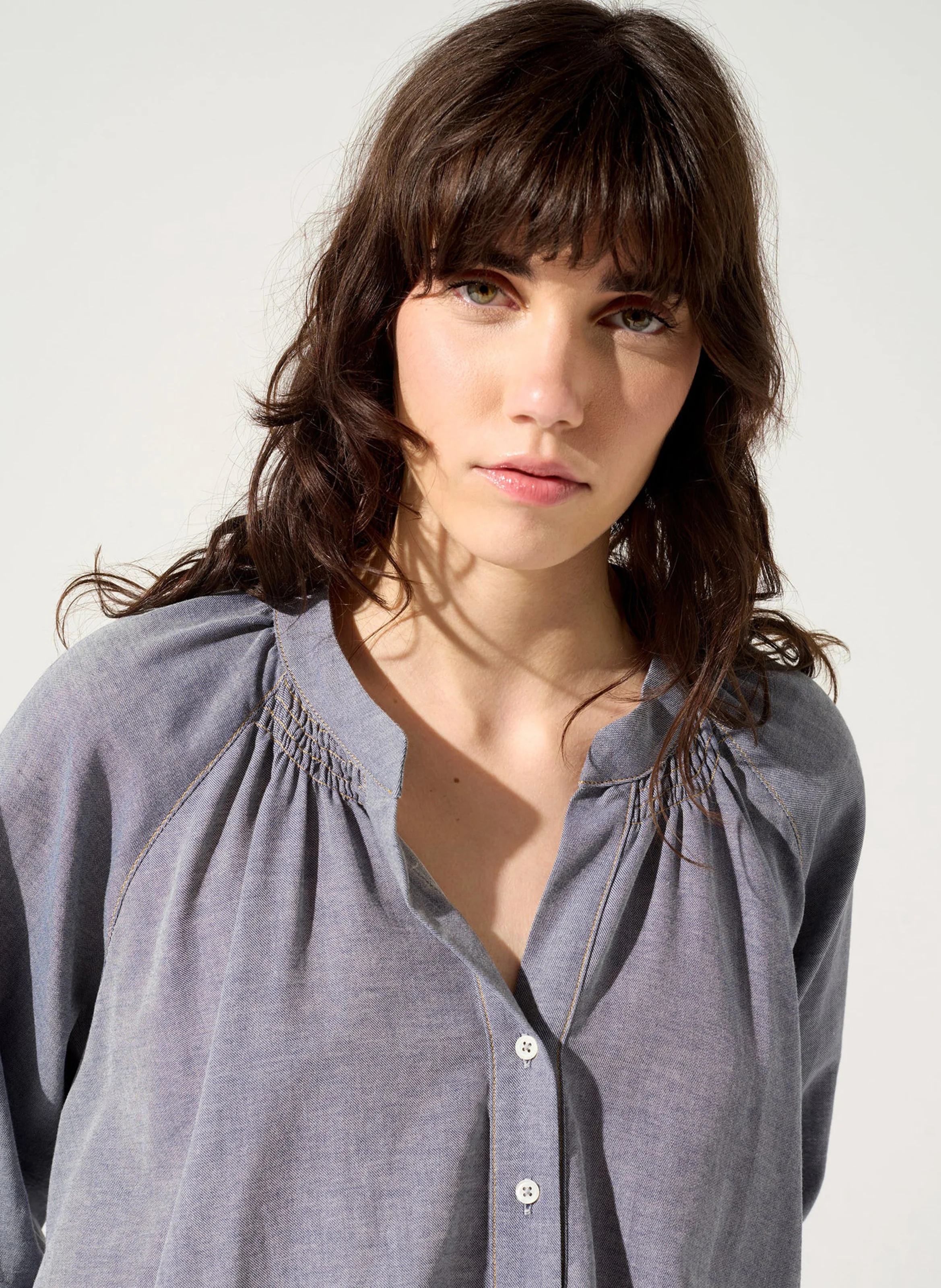 EVA - Blouse col rond en coton | Bleu