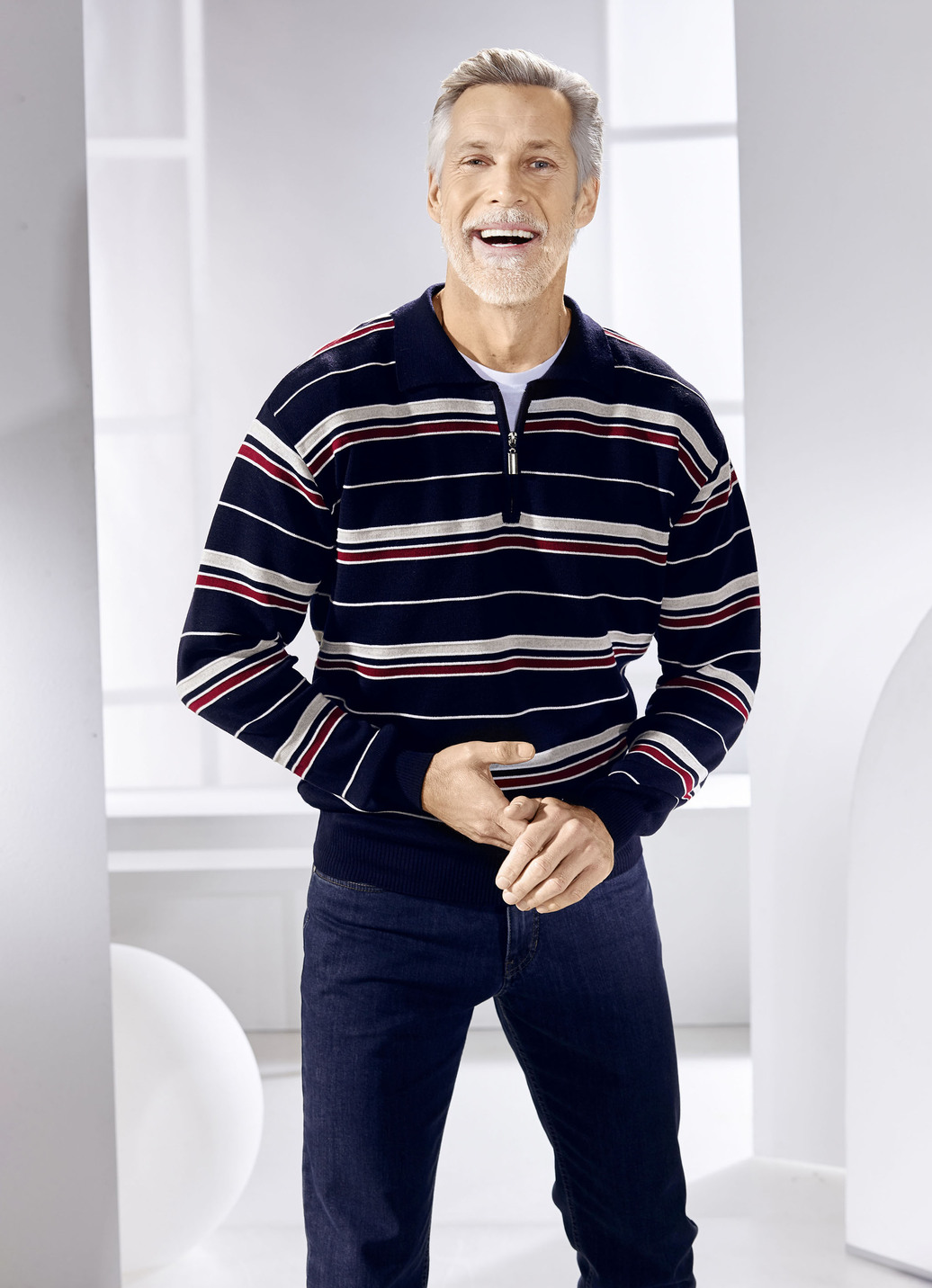 Polopullover mit kurzem Reißverschluss in 2 Farben
