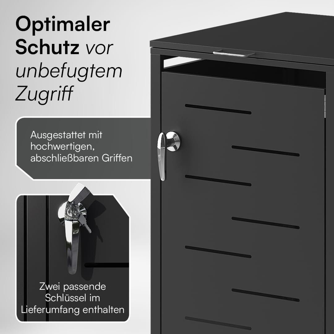 STEELSØN Mülltonnenbox 2er 120L abschließbar – Hochwertige Mülltonnenverkleidung für 2 Tonnen – Müllbox Stahl – Müllcontainer Schwarz - Mülltonnen Box wetterfest – Gerätebox mit Schloss