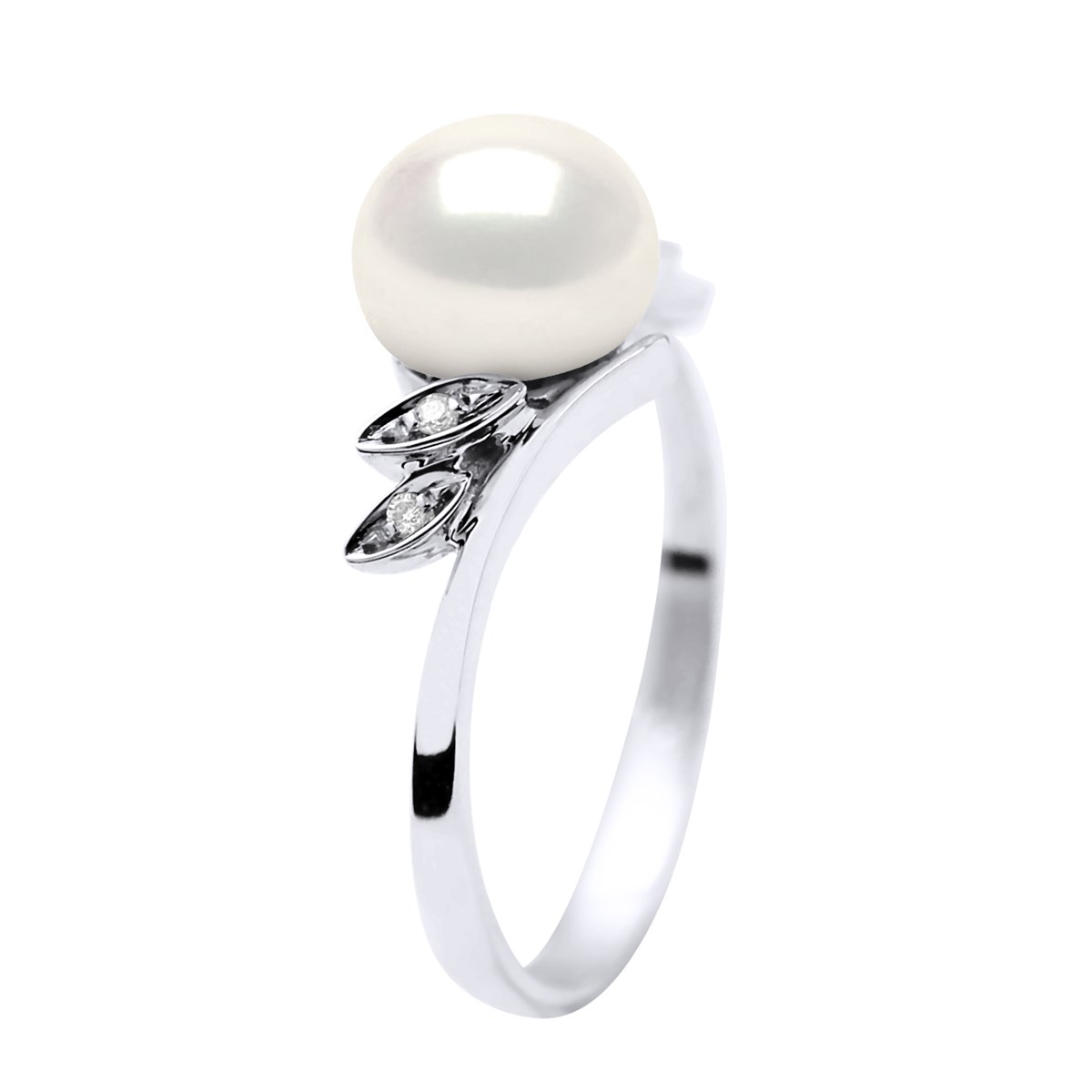 Bague Perle d'Eau Douce 7-8 mm et Diamants 0,020 Cts Joaillerie Or Blanc