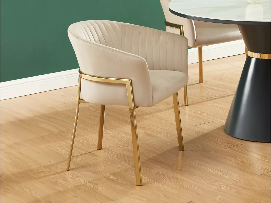 Lot de 2 chaises avec accoudoirs en velours et métal doré - Beige - ZAOVA de Pascal MORABITO