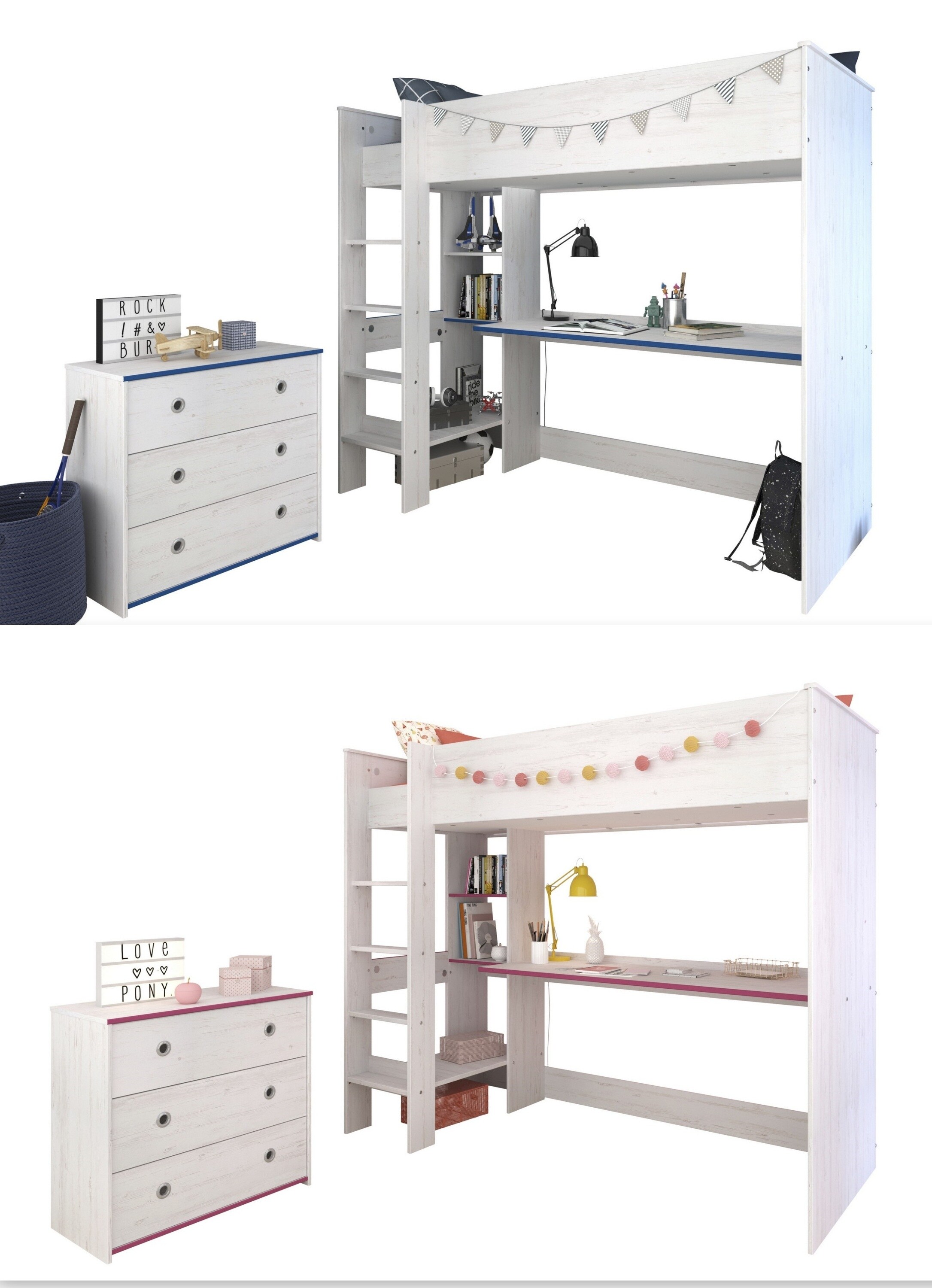 Parisot Hochbett extra hoch, mit Kommode, 