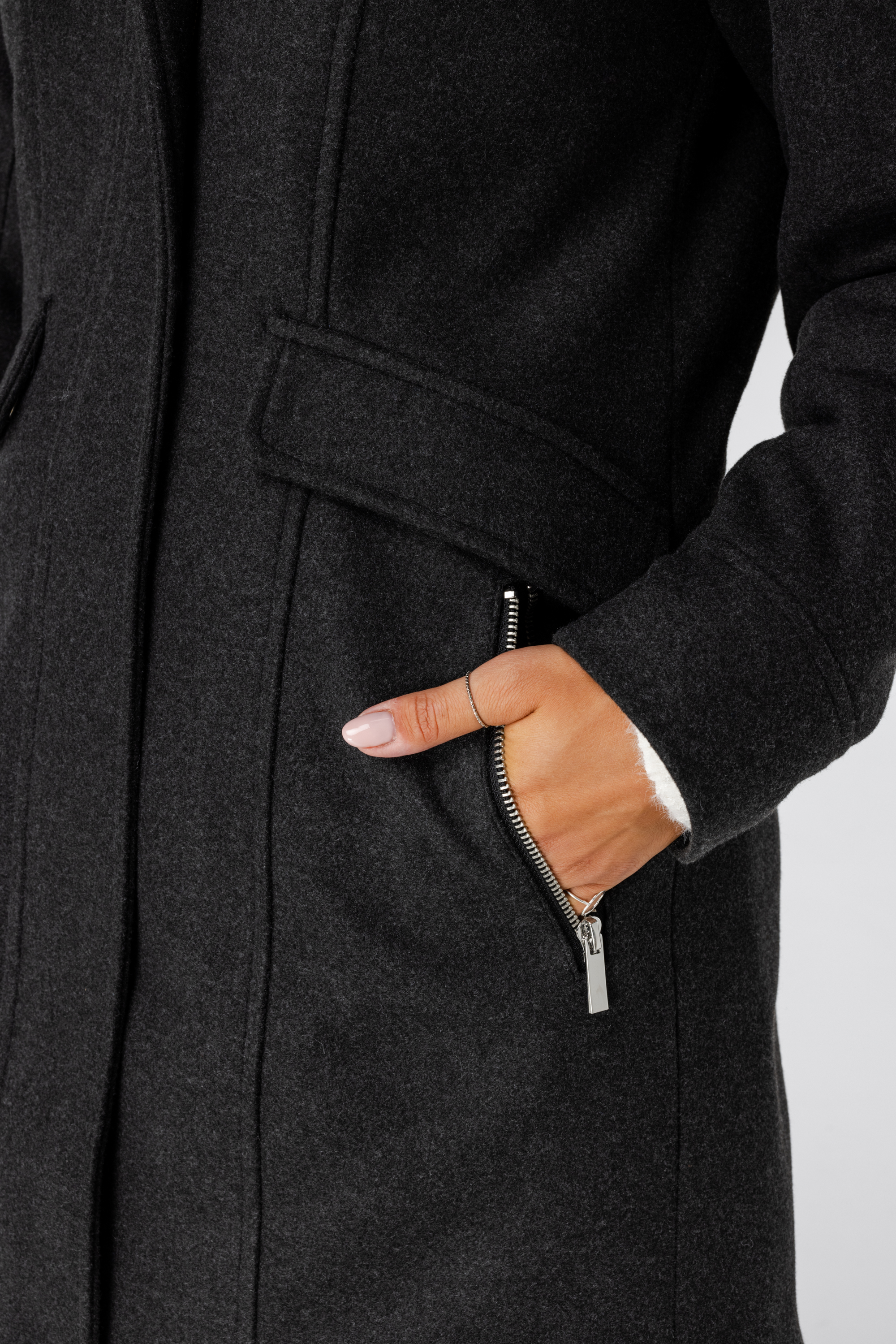 Gevoerde jas met ritssluiting dark grey melange