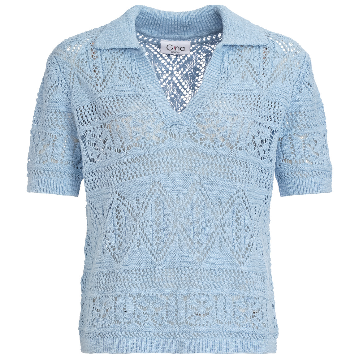 Gina Damen Strickshirt  mit Ajour-Muster hellblau