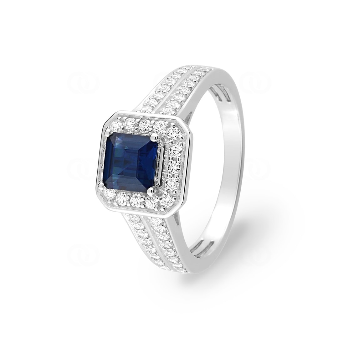 Ring 750/18 K Weissgold mit Saphir und Diamanten 0.36ct.