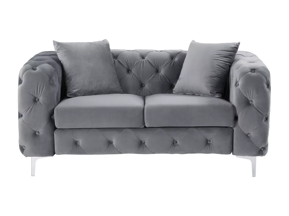 Canapé 2 places chesterfield en velours anthracite EDWINA