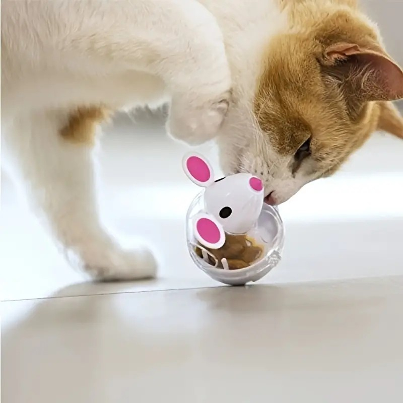Interaktiver Katzen Futter Ball Haustier Spielzeug Maus Leckerli Spender - Weiss