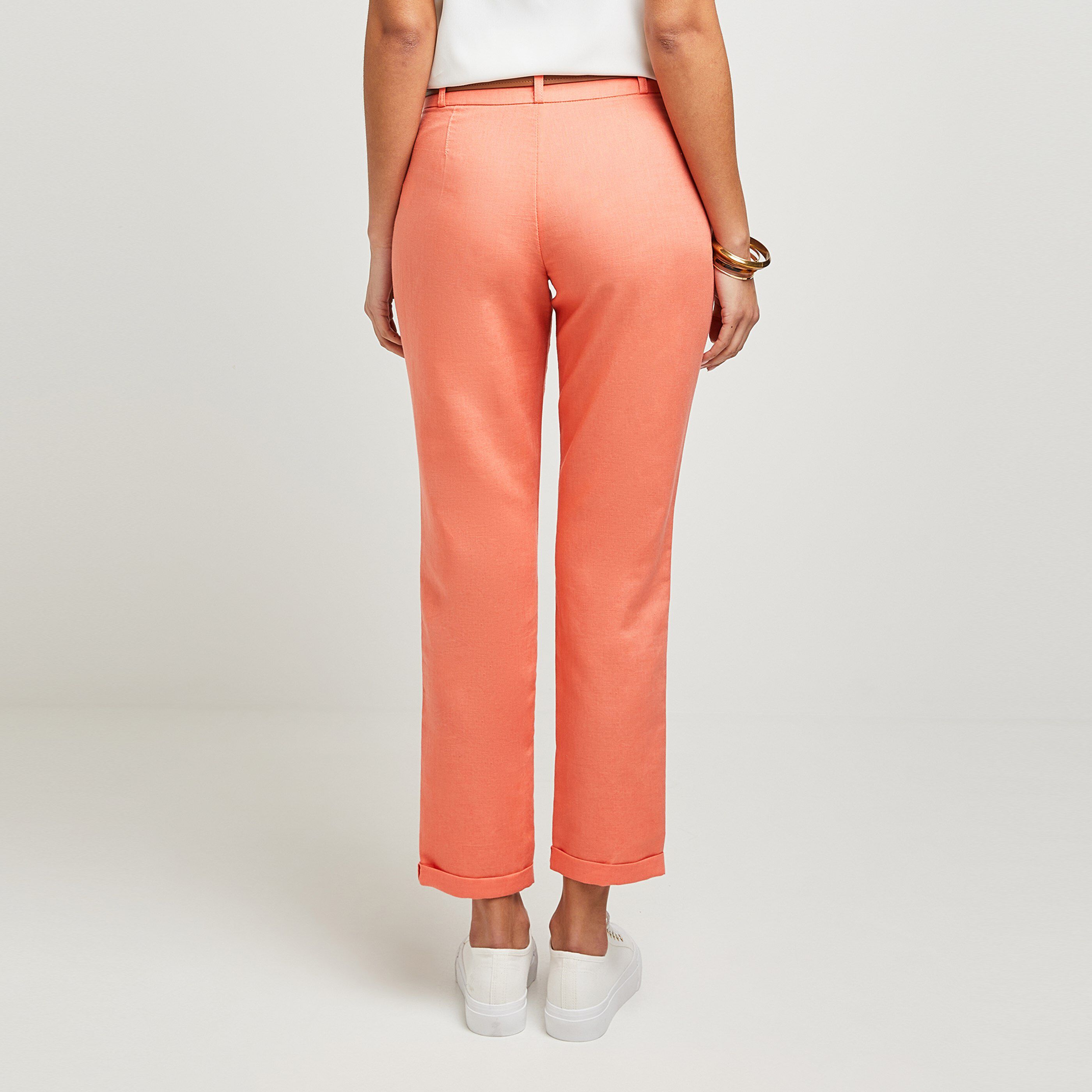 Chino lin mélangé femme - ORANGE