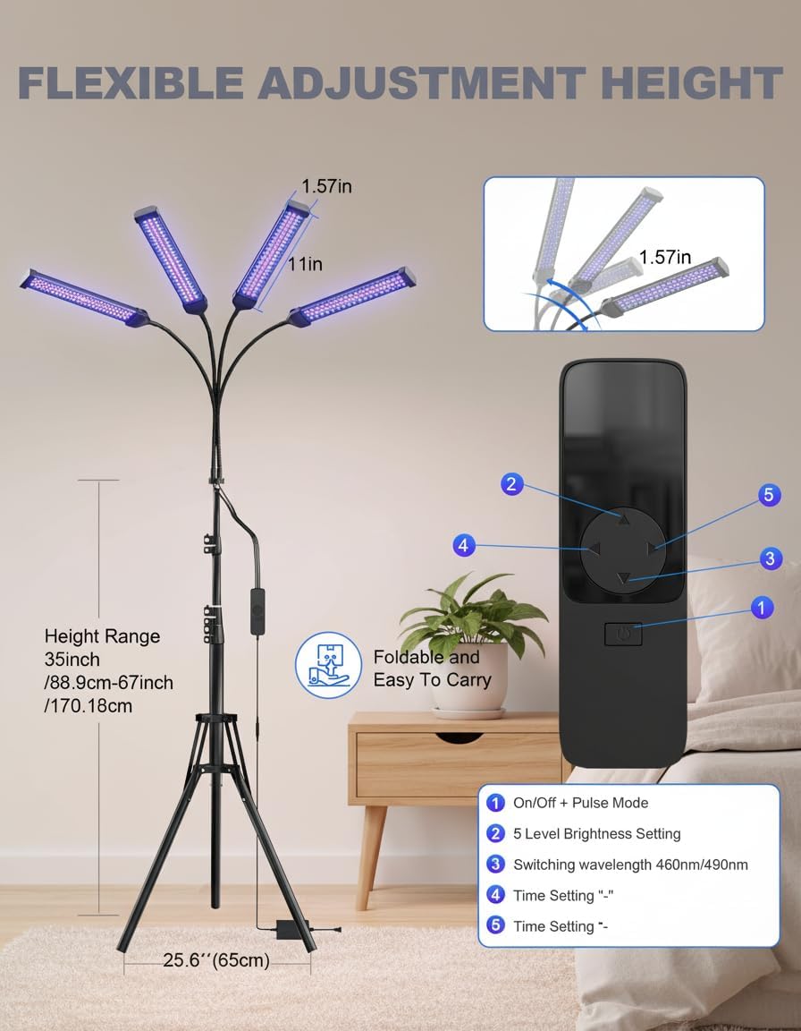 Bräunungslampe,460NM&490NM Bräunungslampe,60W Blaues Licht Bräunungslicht Solarium für Den Heimgebrauch Gesicht Und Körper,Doppelte Halterung Gesichtsbräuner Solarium mit 432 Stück LEDs