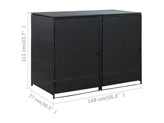 Abris pour poubelle double Résine tressée Noir 148x80x111