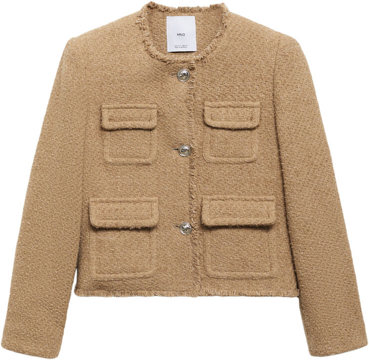 MANGO Pocket tweed jacket Medium brown