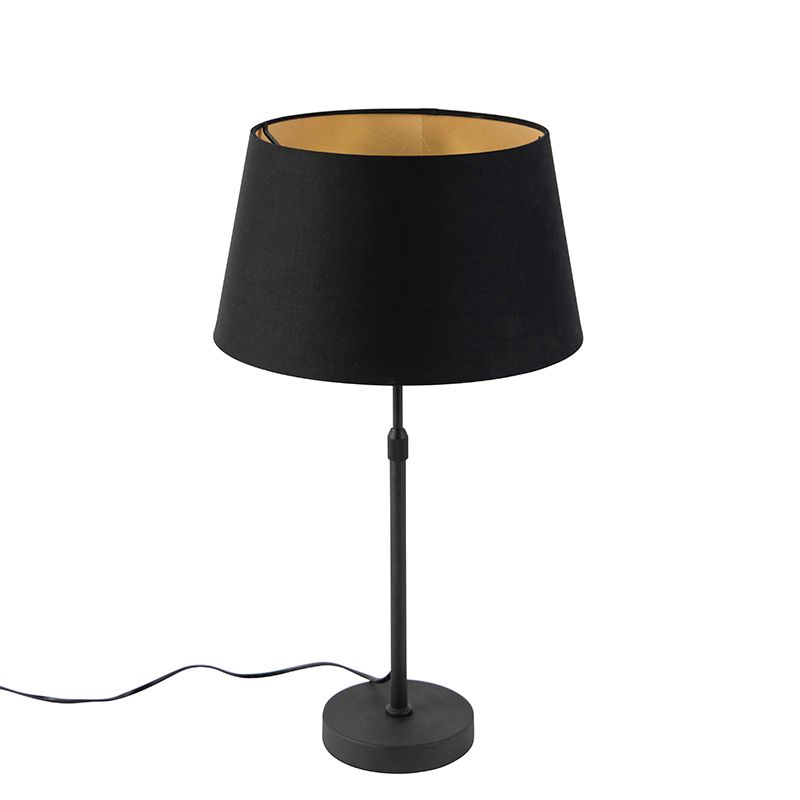 Tafellamp zwart met kap zwart met goud 35 cm - Parte