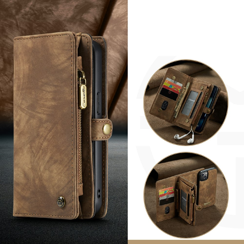 iPhone 13 2in1 Leder Tasche   Magnet Hardcase Karten Etui - Braun