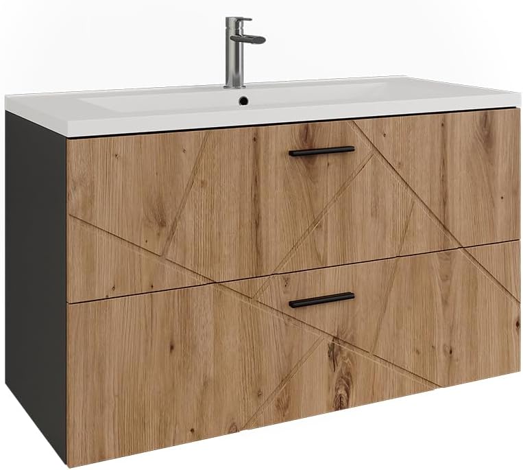 Vicco Waschbeckenunterschrank Anthrazit/Artisan Irma, bestehend aus Waschbeckenunterschrank, Waschbecken - Mehr Stauraum ohne Bodenfläche zu nutzen