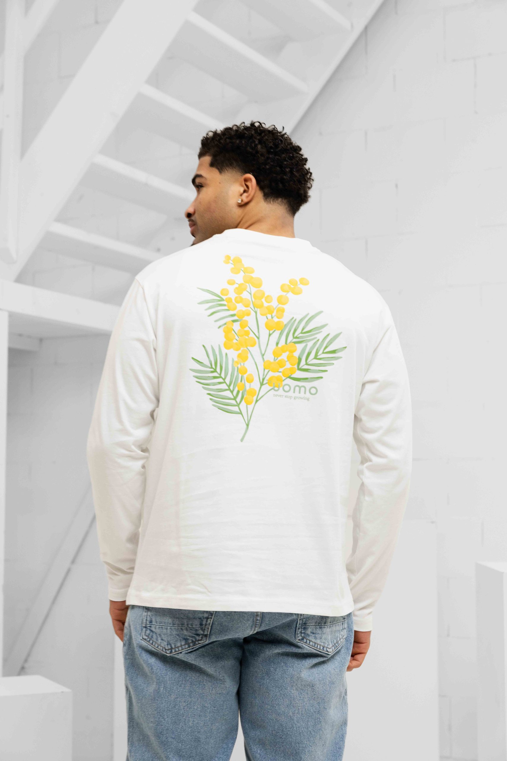 24 Uomo Flower Longsleeve Shirt Heren Gebroken Wit