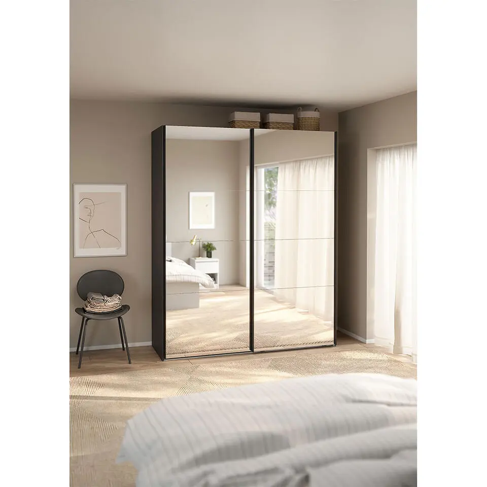 Hioshop Catania schuifdeurkast 2 deuren met spiegel 180x220cm mat grijs