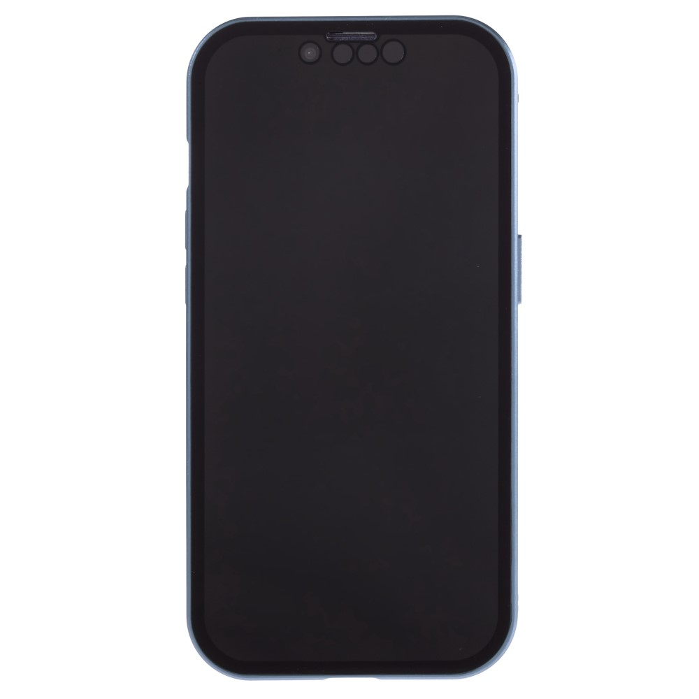 iPhone 14 Magnetische Alu Schutzhülle mit Panzer Glas Backcover   Privacy Glas Displayschutz (Magnet-Technologie) - Hellblau