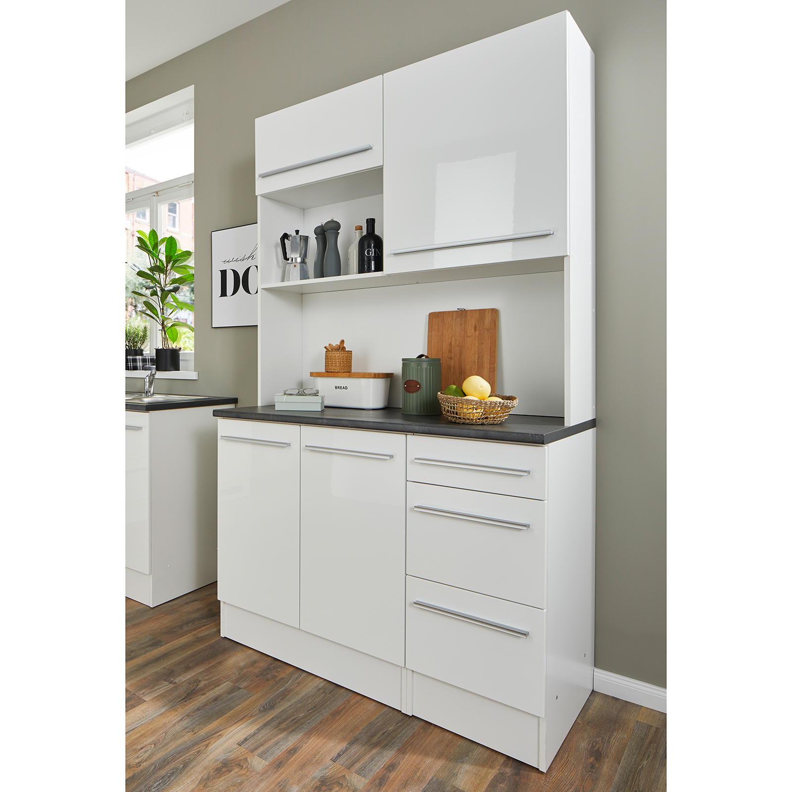 Buffet - weiß Hochglanz - Stone Dark - 120 cm