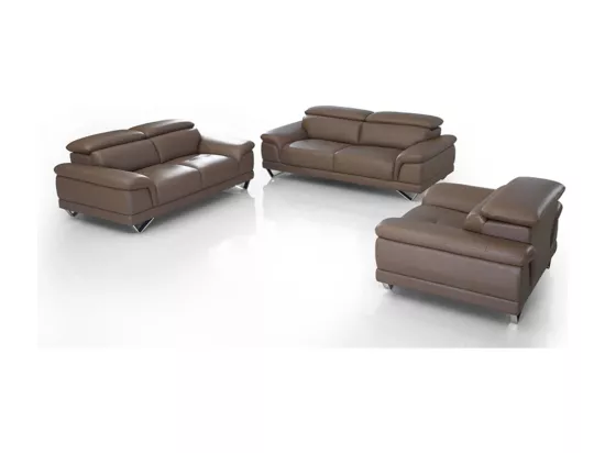 Canapé en cuir 2 places BRAME Marron - Angle Droit