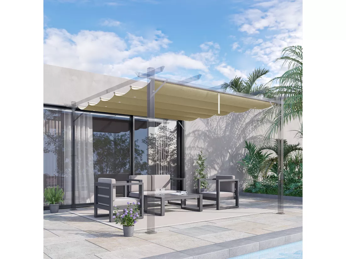 Toile de rechange pour pergola rétractable 4 x 3 m polyester haute densité 180 g/m² imperméabilisé beige