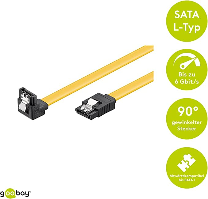 (0.5m) SATA III Verbindungskabel 6 Gbit/s HDD / SSD Datenkabel L-Type 90 Grad Winkel Stecker - Gelb