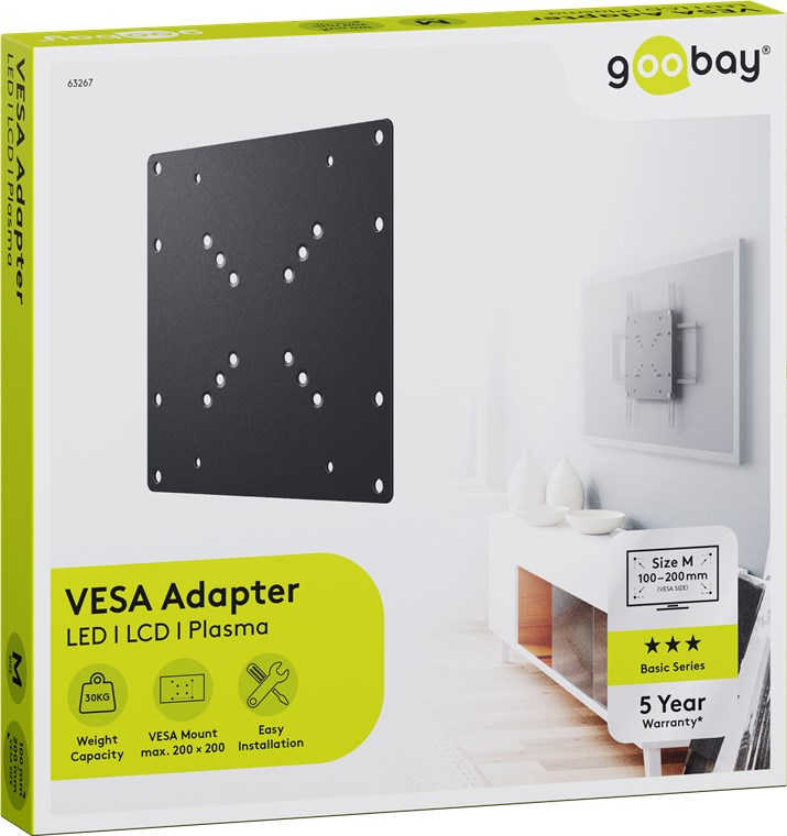 Basic Adapter für TV Wandhalterung VESA Fernseher Verbindungsstück bis 30kg (63267) - Schwarz