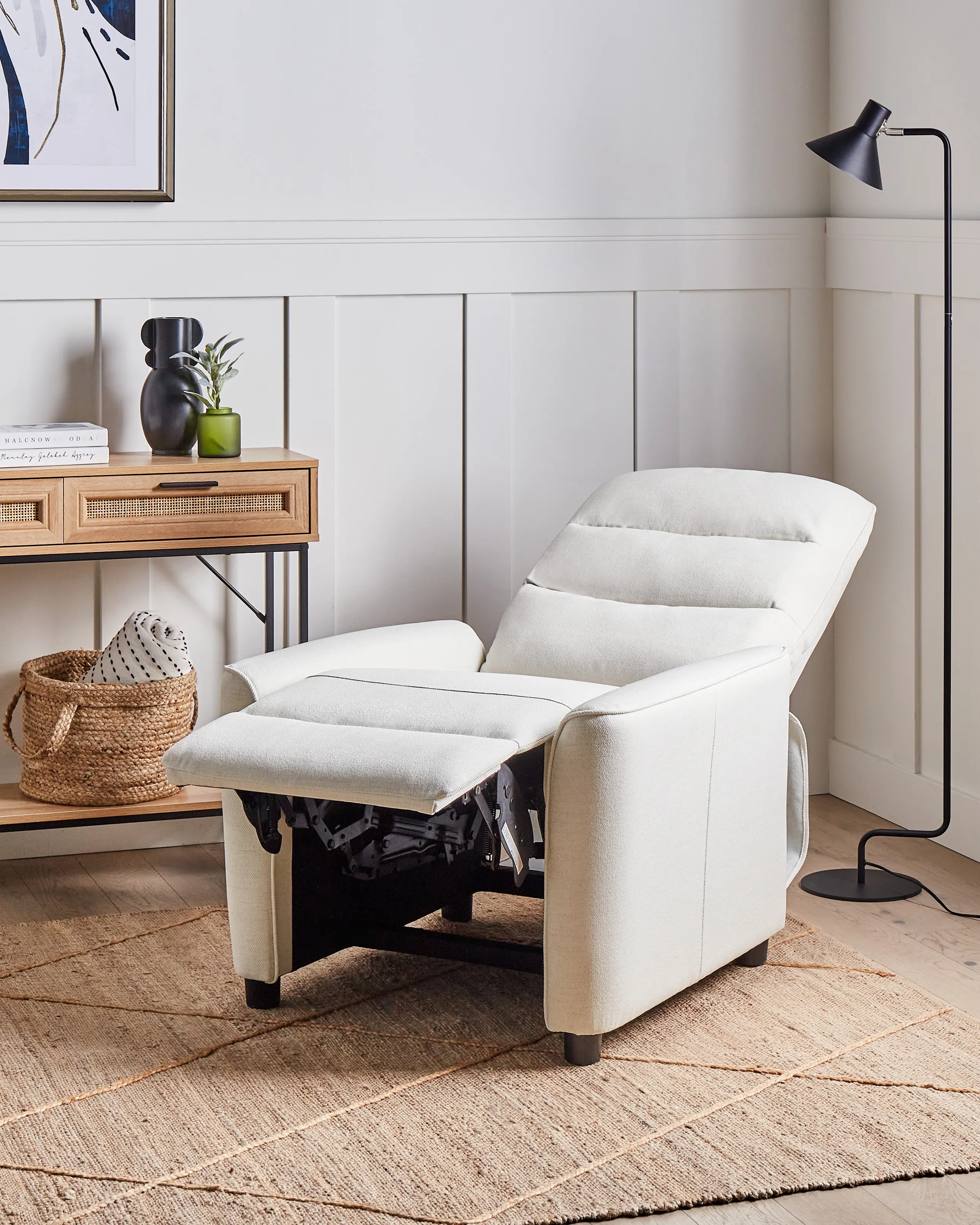 Relaxfauteuil SANDE inclusief voetensteun Stof Gebroken wit