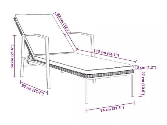 Chaise longue de jardin avec coussin Résine tressée Gris