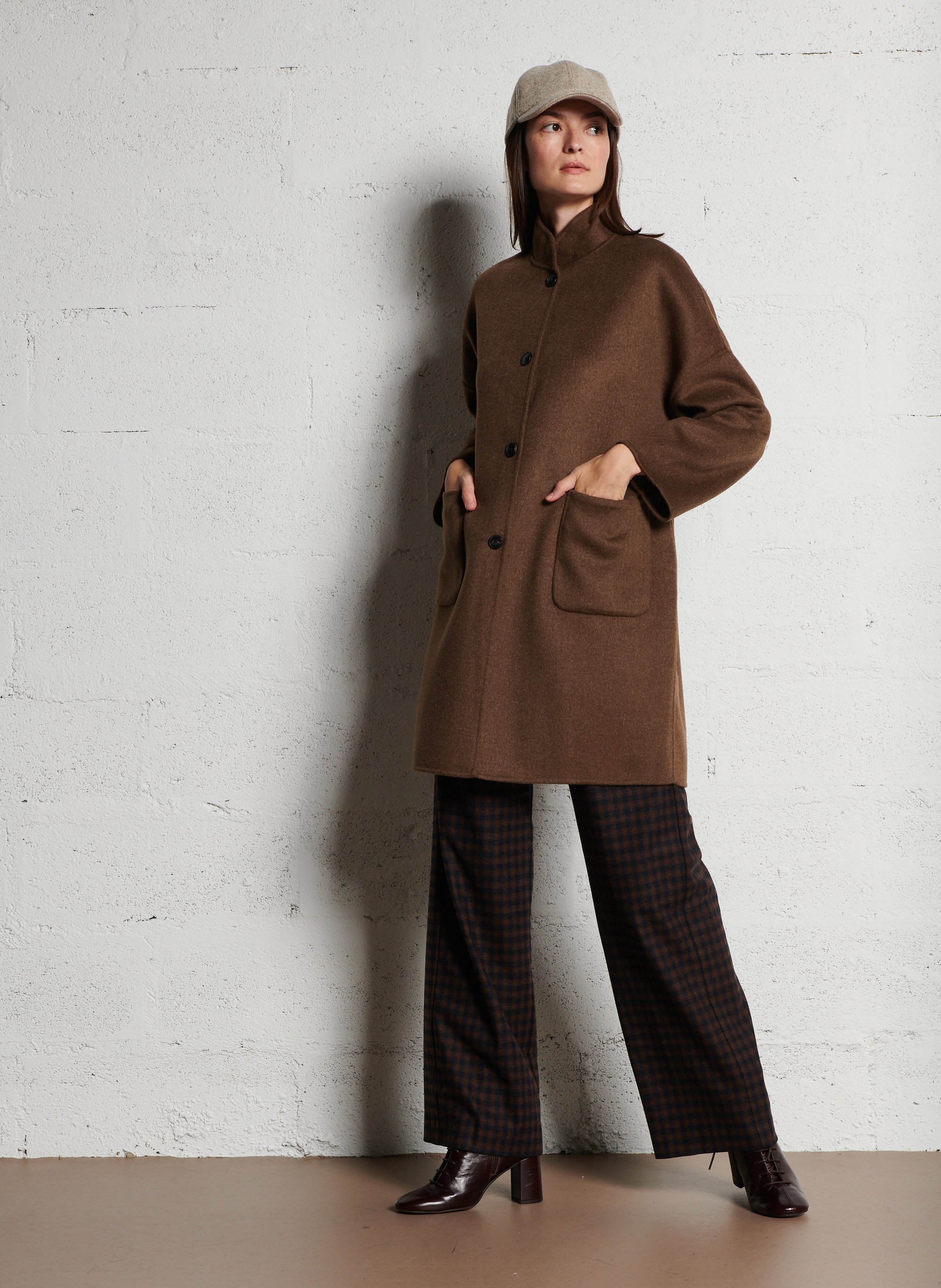 VADIM - Manteau col montant en laine mélangée | Marron